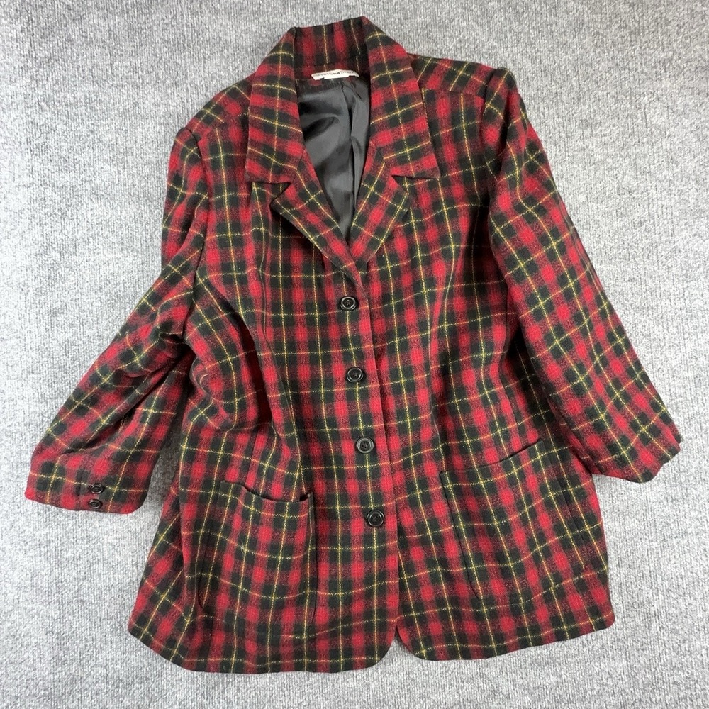 White Stag Blazer Jacket Womens Plus 1X Red Plaid Tweed Button Front Lined